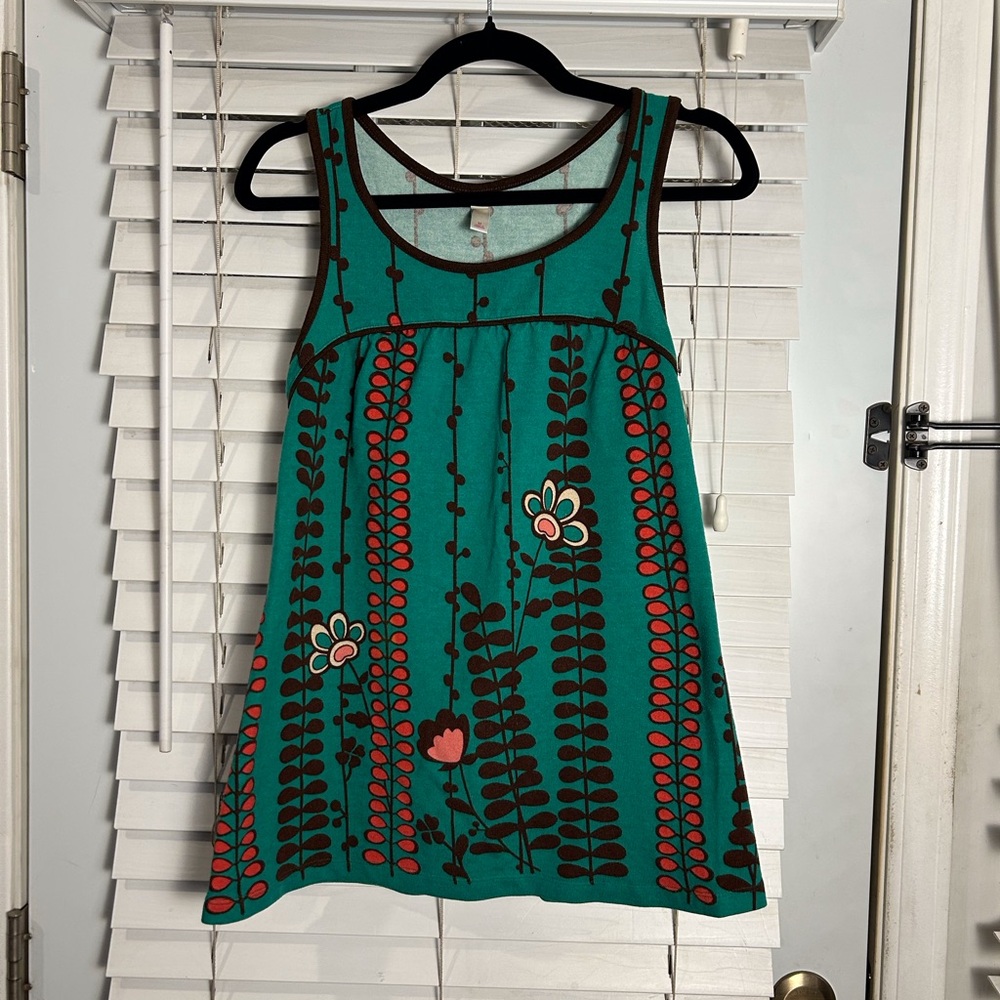 Xhilaration Teal Brown Trim Floral Tank Size M Botanical Colorful Spring Summer